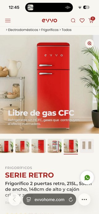 Frigorífico Retro Rojo Evvo 2 Puertas