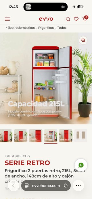 Frigorífico Retro Rojo Evvo 2 Puertas