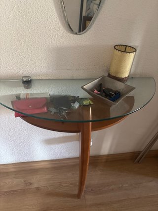 Consola recibidor cristal y madera, con espejo