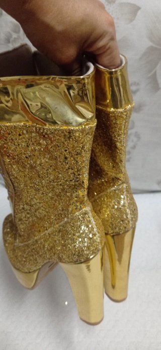 Botines Dorados Brillantes Tacon Plataforma