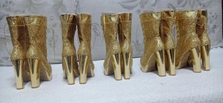 Botines Dorados Brillantes Tacon Plataforma