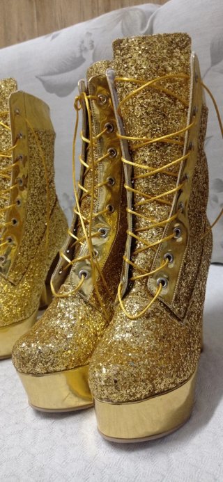 Botines Dorados Brillantes Tacon Plataforma