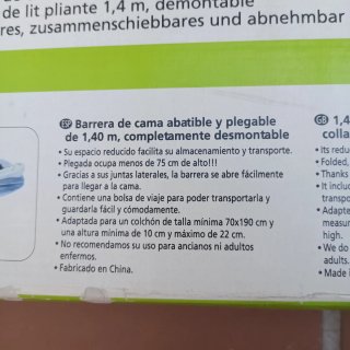 Barrera 1. Cama Jane 1,40m Plegable Desmontable.