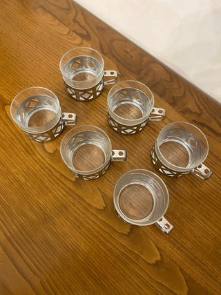 Set 6 bicchieri con portabicchieri in metallo