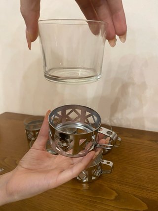 Set 6 bicchieri con portabicchieri in metallo