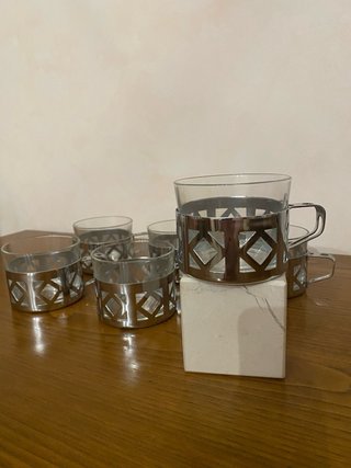 Set 6 bicchieri con portabicchieri in metallo