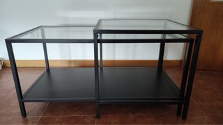 Mesa centro cristal y metal negra