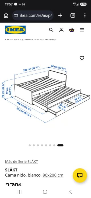 Cama nido SLÄKT Ikea 90x200 cm