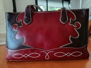 Bolso Piel Granate y Marrón 39x22x10 cm
