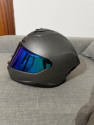 Casco de moto HEBO gris con visera azul talla XL