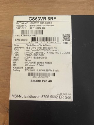 MSI GS63VR 6RF-032ES Portátil Gaming