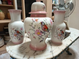 Conjunto Jarrones y Tibor Decorativo Pájaros