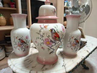 Conjunto Jarrones y Tibor Decorativo Pájaros