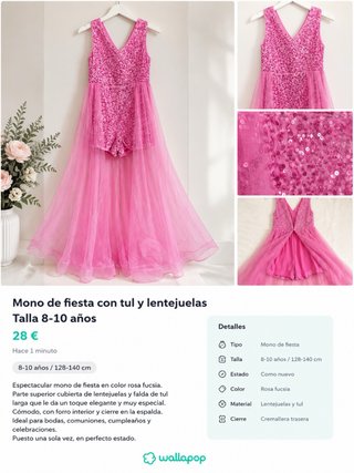 Mono fiesta lentejuelas y tul Talla 8-10 años