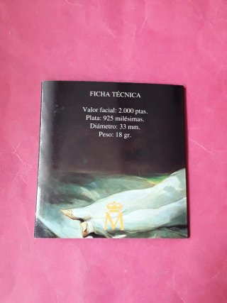 2000 PESETAS PLATA 1996 GOYA. CARTERA FNMT.NUEVA