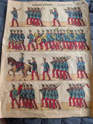 Lote 2 Láminas Antiguas Soldados Ejército Español