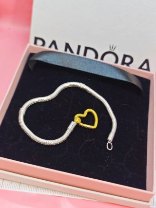 Pulsera Pandora Corazón Dorado y Plateado