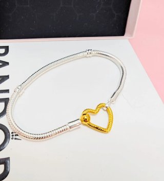 Pulsera Pandora Corazón Dorado y Plateado