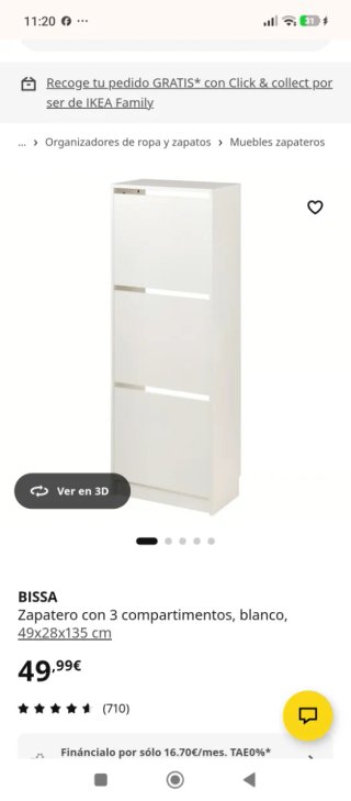 Zapatero Ikea BISSA 3 compartimentos blanco