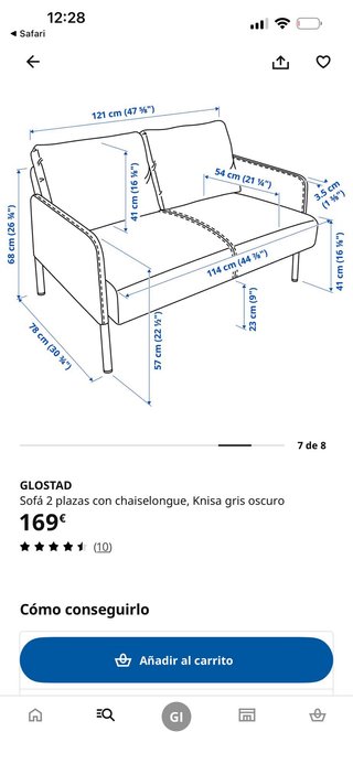 Sofá 2 plazas Ikea + 2 puffs gris