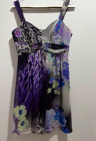 Abito corto chiffon floreale animalier