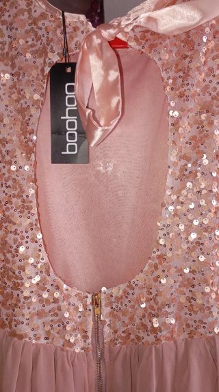 Vestido fiesta lentejuelas oro rosa