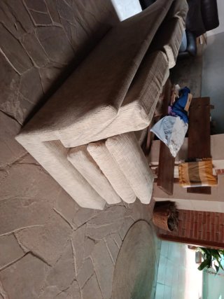 Sofá 3 plazas beige/gris tela