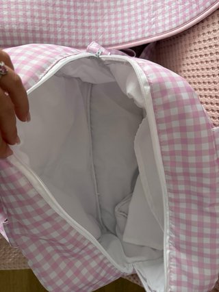 Bolso y colchoneta carrito bebé cuadros rosa