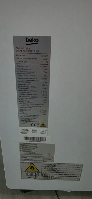 Beko BP409C Climatizzatore Portatile 9000 Btu/h