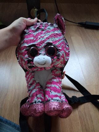 Mochila Peluche Cebra Lentejuelas Rosa
