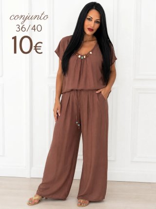 Conjunto pantalón beige/marrón/rojo 36/40