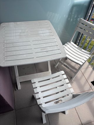 Mesa y 2 Sillas Jardín Plástico Blanco