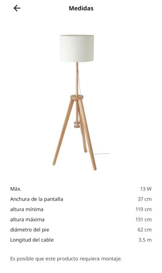 Lámpara de pie LAUTERS Ikea Madera Blanca