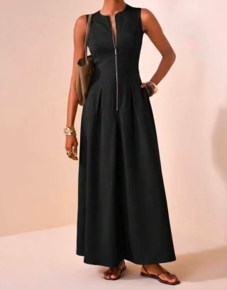 Vestido Negro Línea A Cremallera