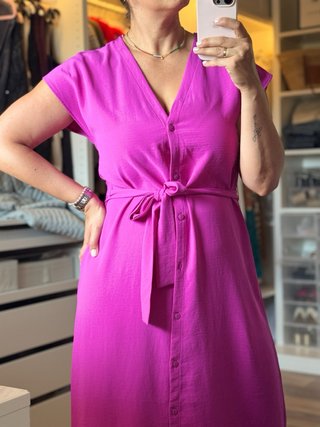 Vestido Zara Morado Botones y Cinturón