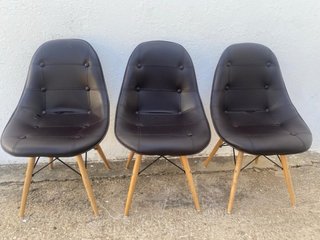 Conjunto 3 Sillas Negras Piel Sintética
