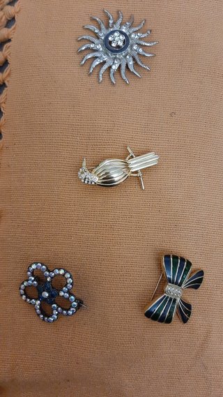 Lote 4 Broches Bisutería Flor Pájaro Sol Lazo