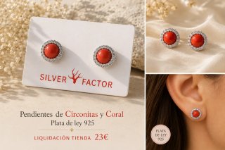 Pendientes Circonitas y Coral Plata 925