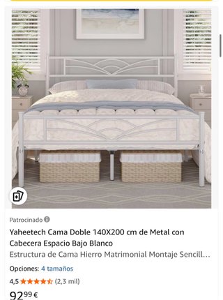 Cama Doble Yaheetech Metal Blanca 140x200