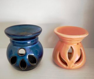 Lote 4 Quemadores Esencias Cerámica Azul Naranja