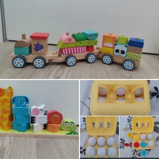 Lote Juguetes Madera Tren Bloques Animales