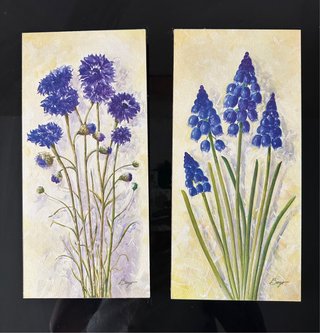 Conjunto 2 cuadros óleo flores azules