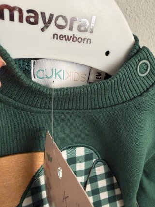 Conjunto bebé perro cuadros verde