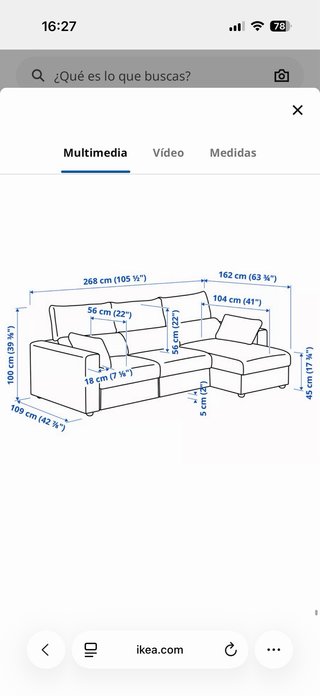 Sofá 3 plazas chaiselongue gris