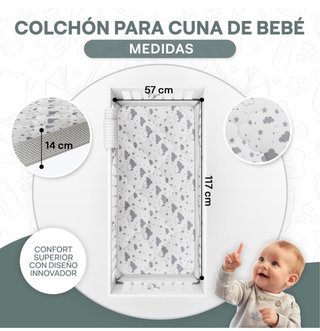 Colchón Cuna Bebé Nubes y Estrellas