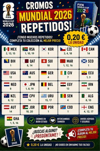 Cromos Repetidos Mundial 2026