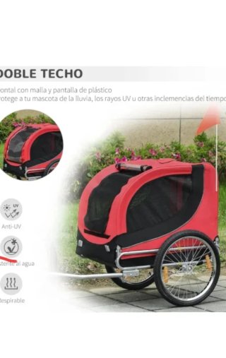 Remolque bici para perros rojo y negro