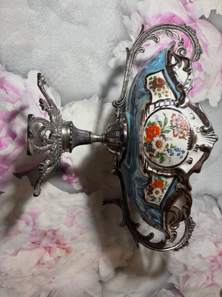 Centro de mesa antiguo porcelana y metal