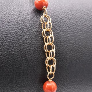 Pulsera Oro 18k Coral y Placa Central