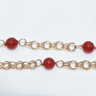 Pulsera Oro 18k Coral y Placa Central